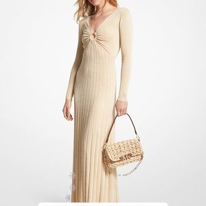 Michael Kors Metallic Stretch Knit Ring Maxi Dress, size XS, Gold